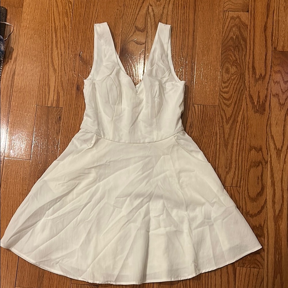 Francesca's Collections White Sleeveless V-Neck Fit and Flare Mini Dress
